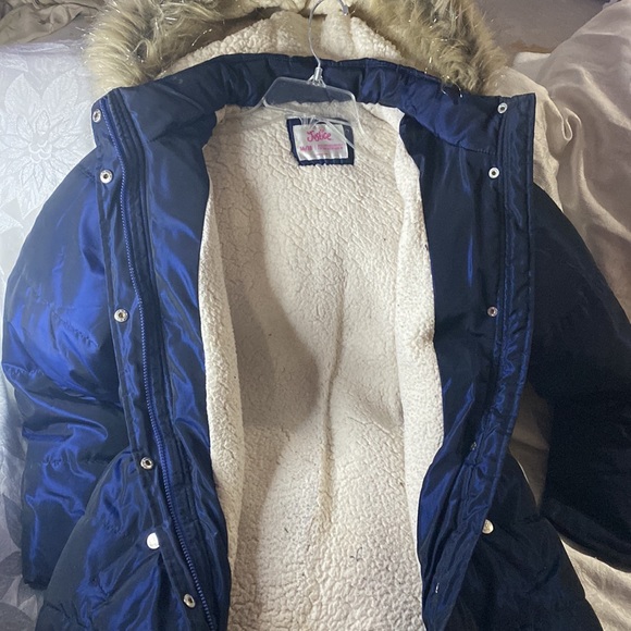 EUC Girls Justice Metallic Navy Puffer Coat with Sherpa Lining - Picture 7 of 7